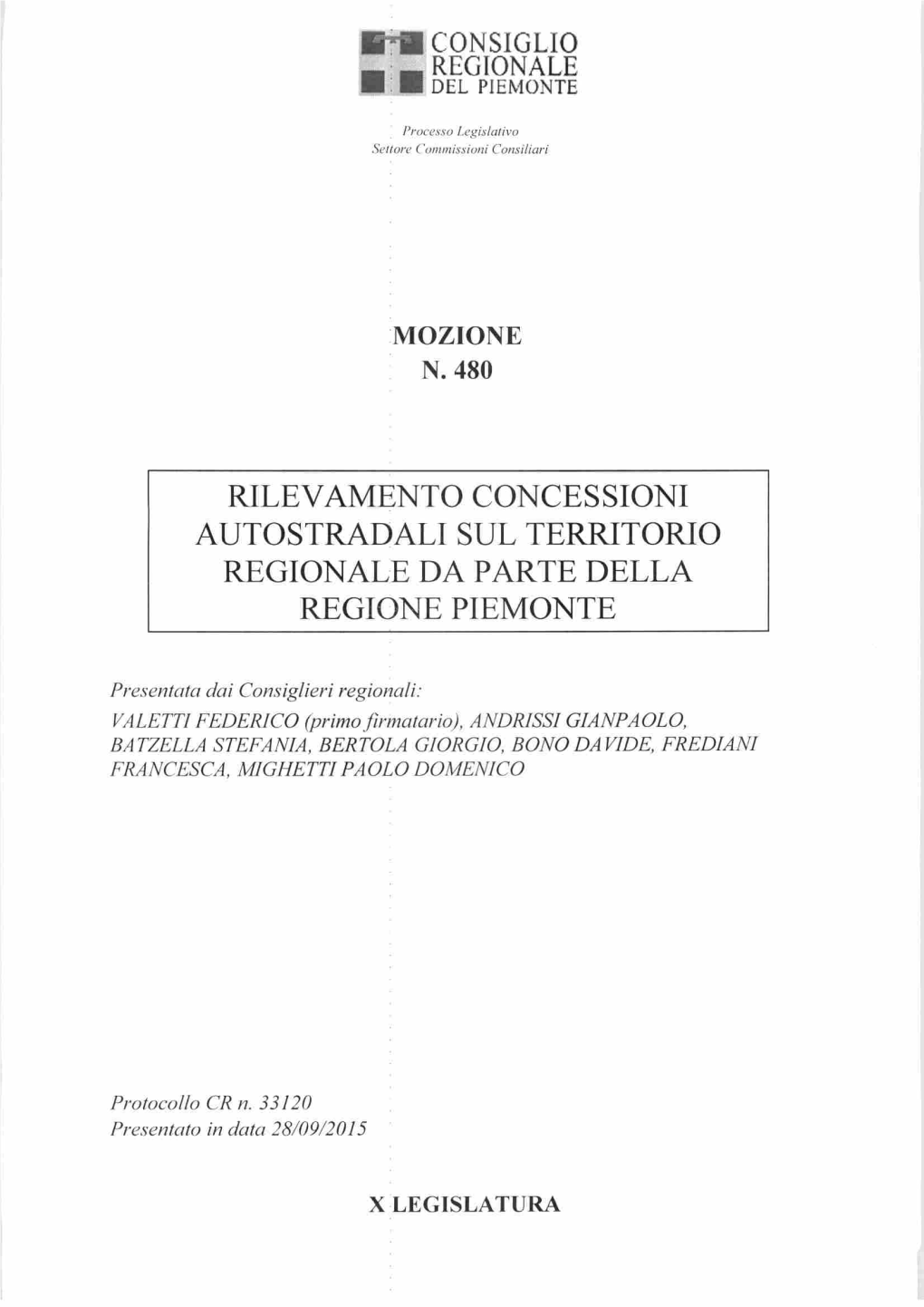 Rilevamento Concessioni Autostradali Sul Territorio Regionale Da Parte Della Regione Piemonte