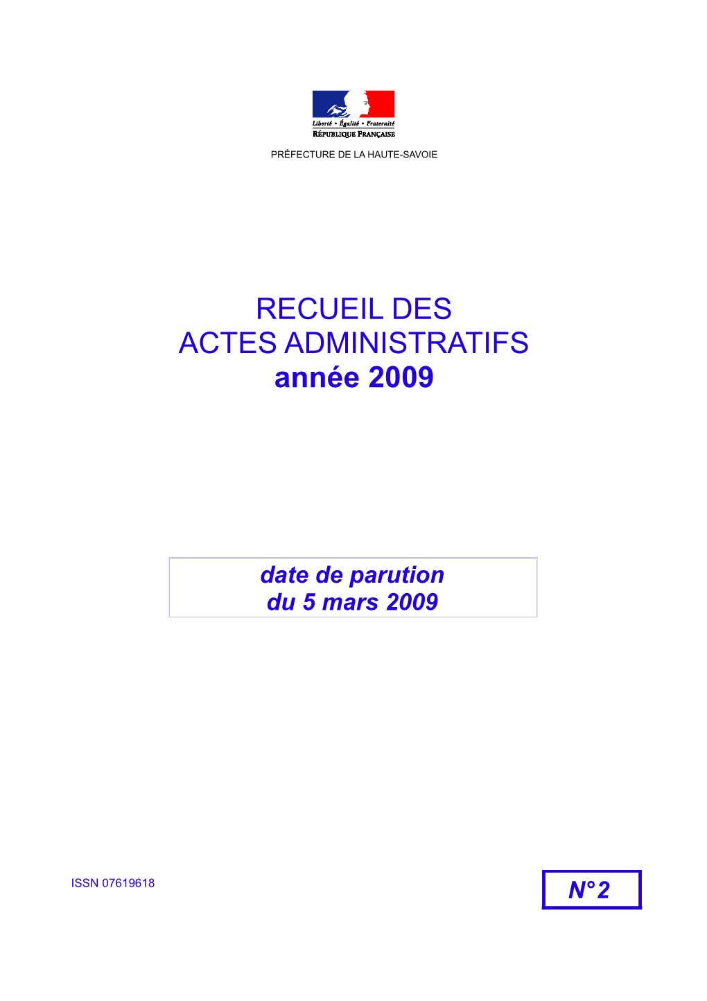 RECUEIL DES ACTES ADMINISTRATIFS Année 2009