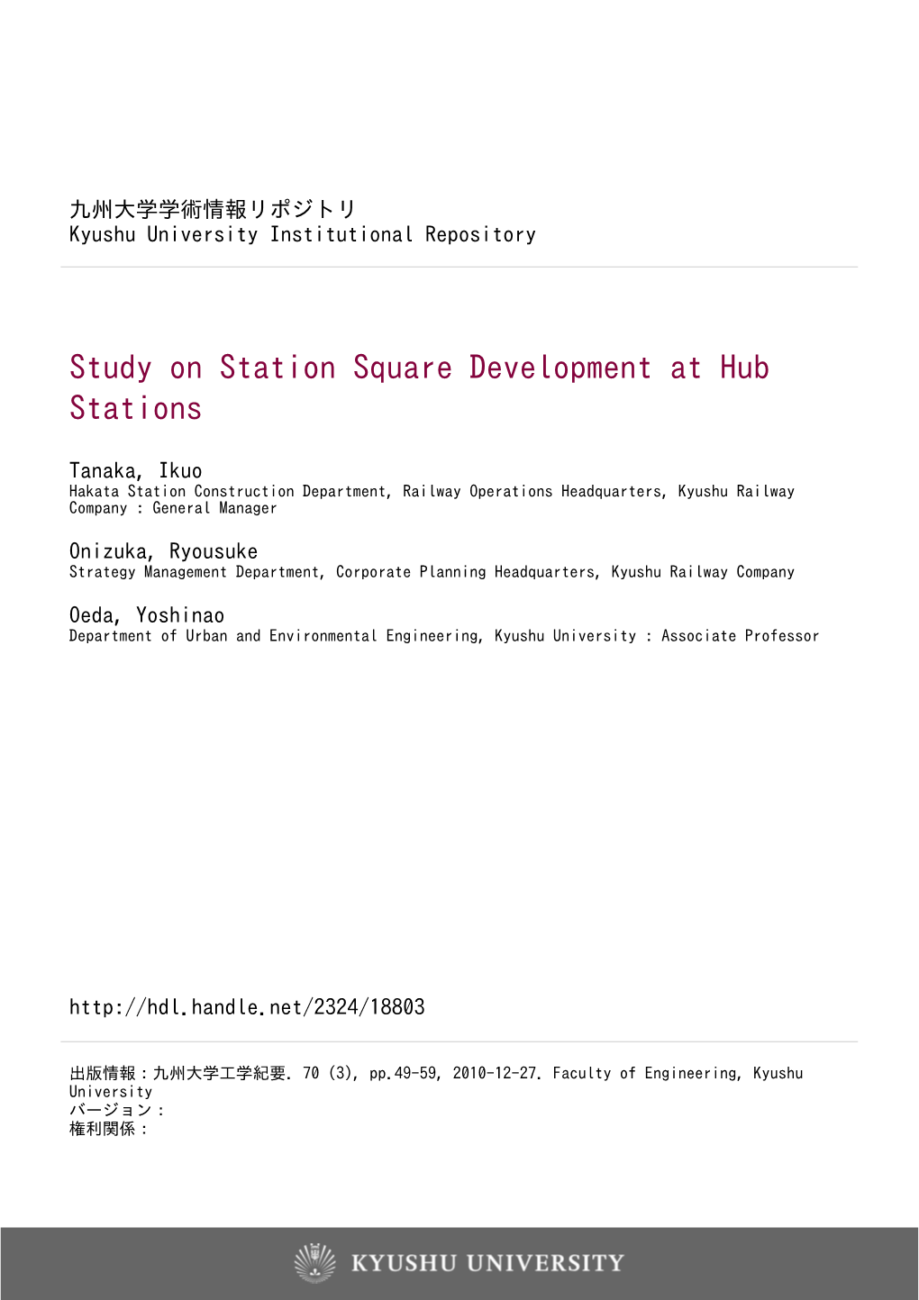 Study on Station Square Development at Hub Stations
