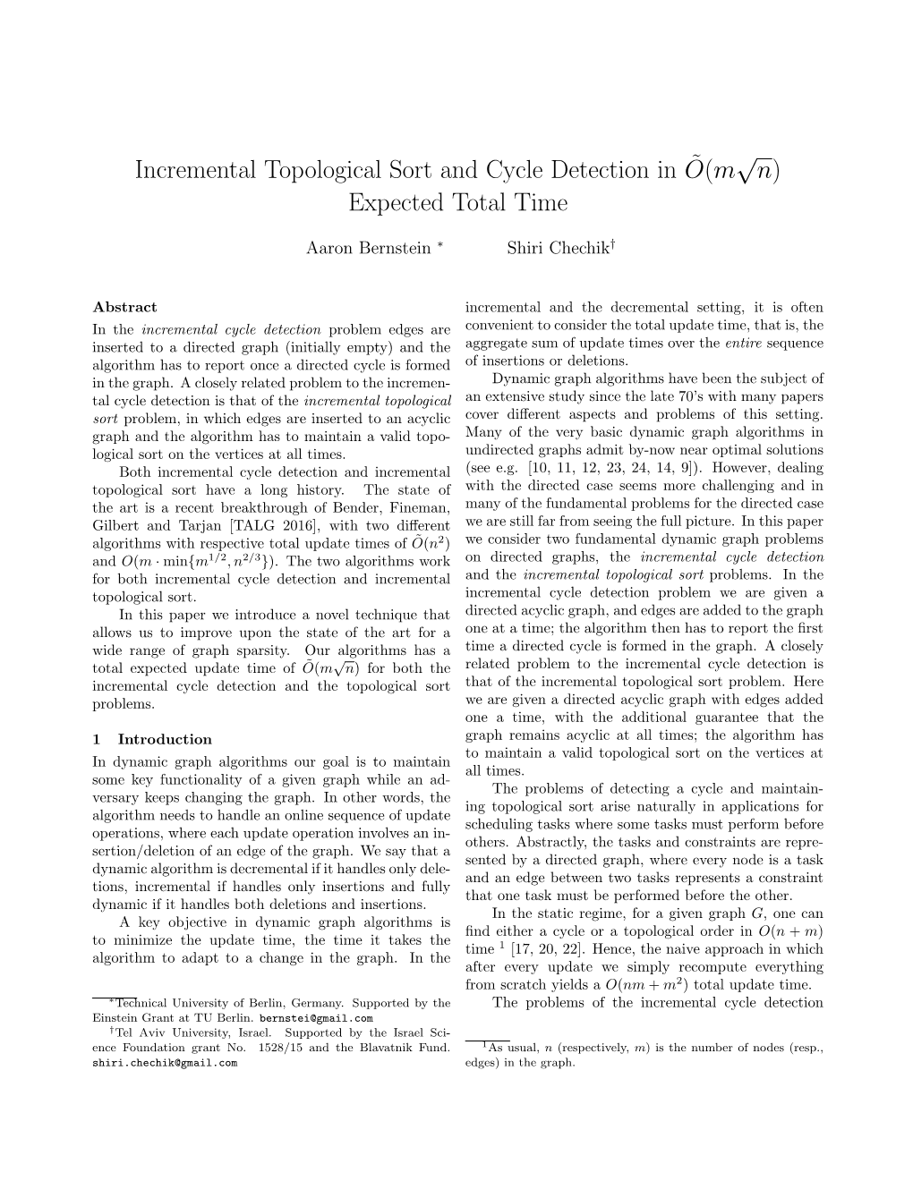Incremental Topological Sort and Cycle Detection In˜O(M √ N)