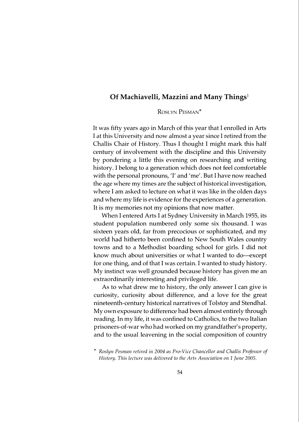 Of Machiavelli, Mazzini and Many Things1