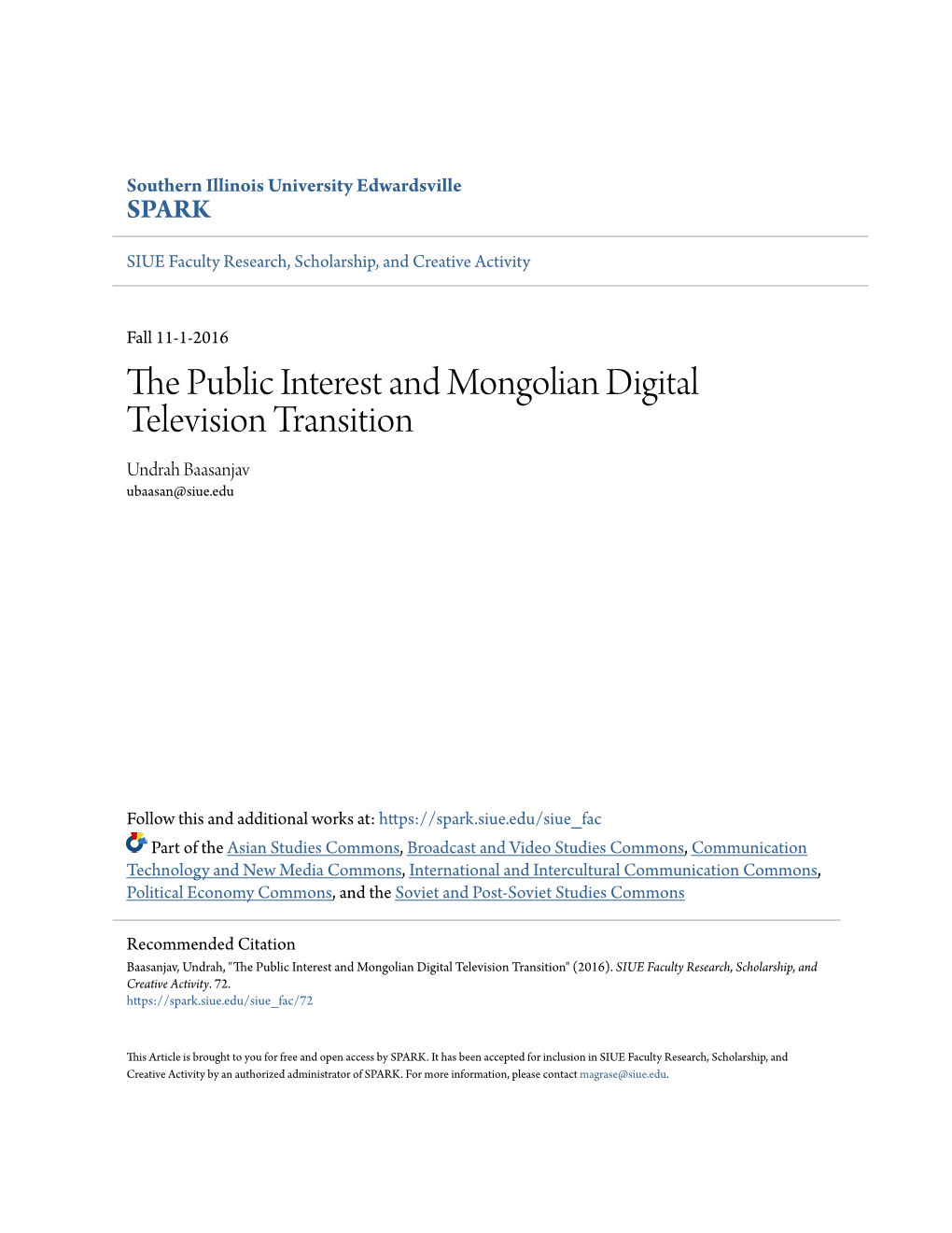 The Public Interest and Mongolian Digital Television Transition