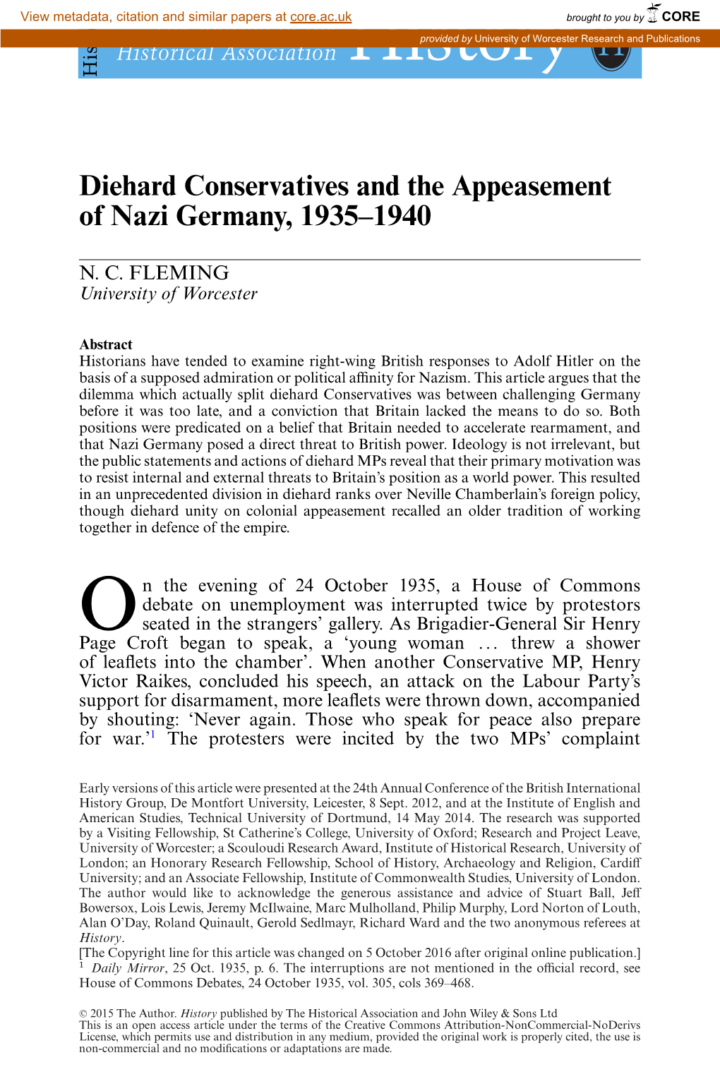 Diehard Conservatives and the Appeasement of Nazi Germany, 1935–1940