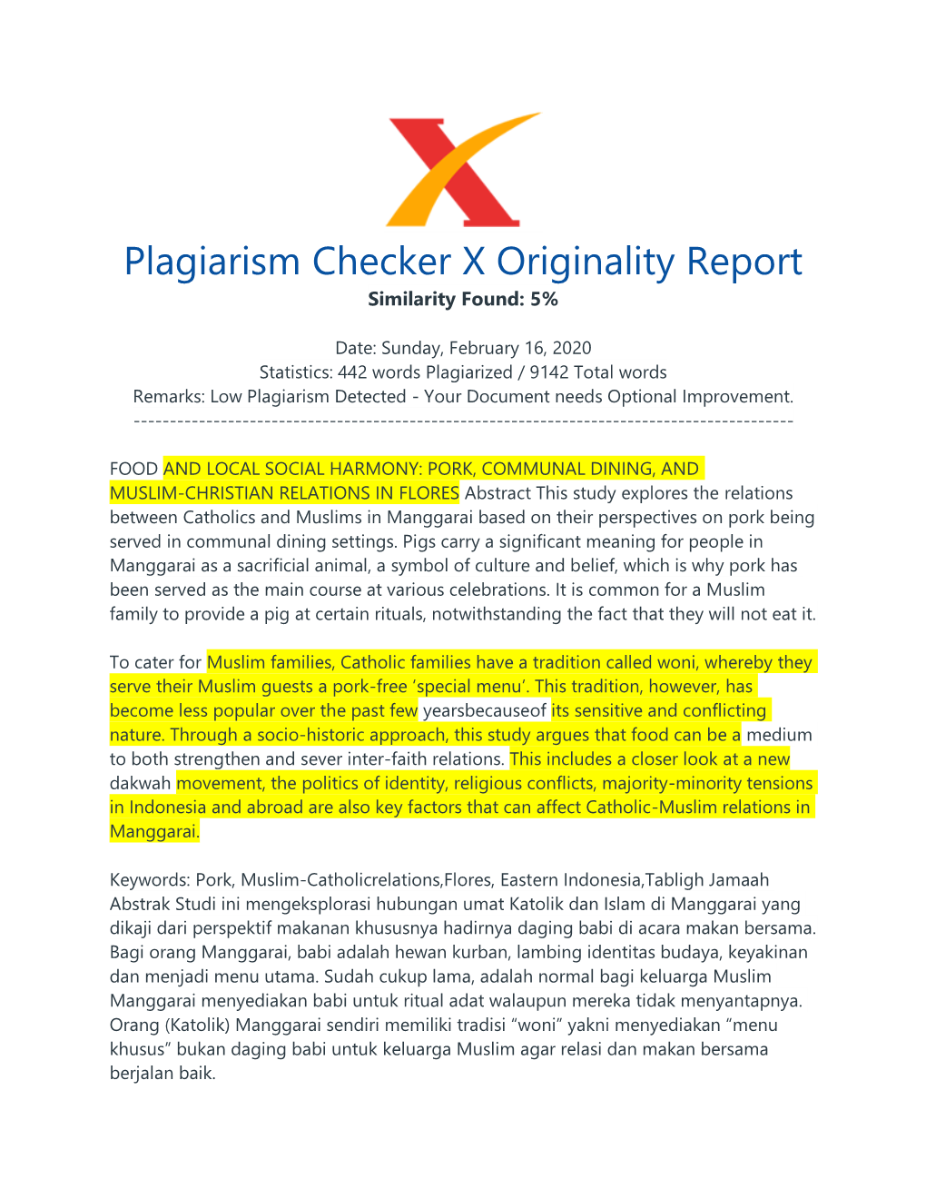 Plagiarism Checker X Originality Report Similarity Found: 5%