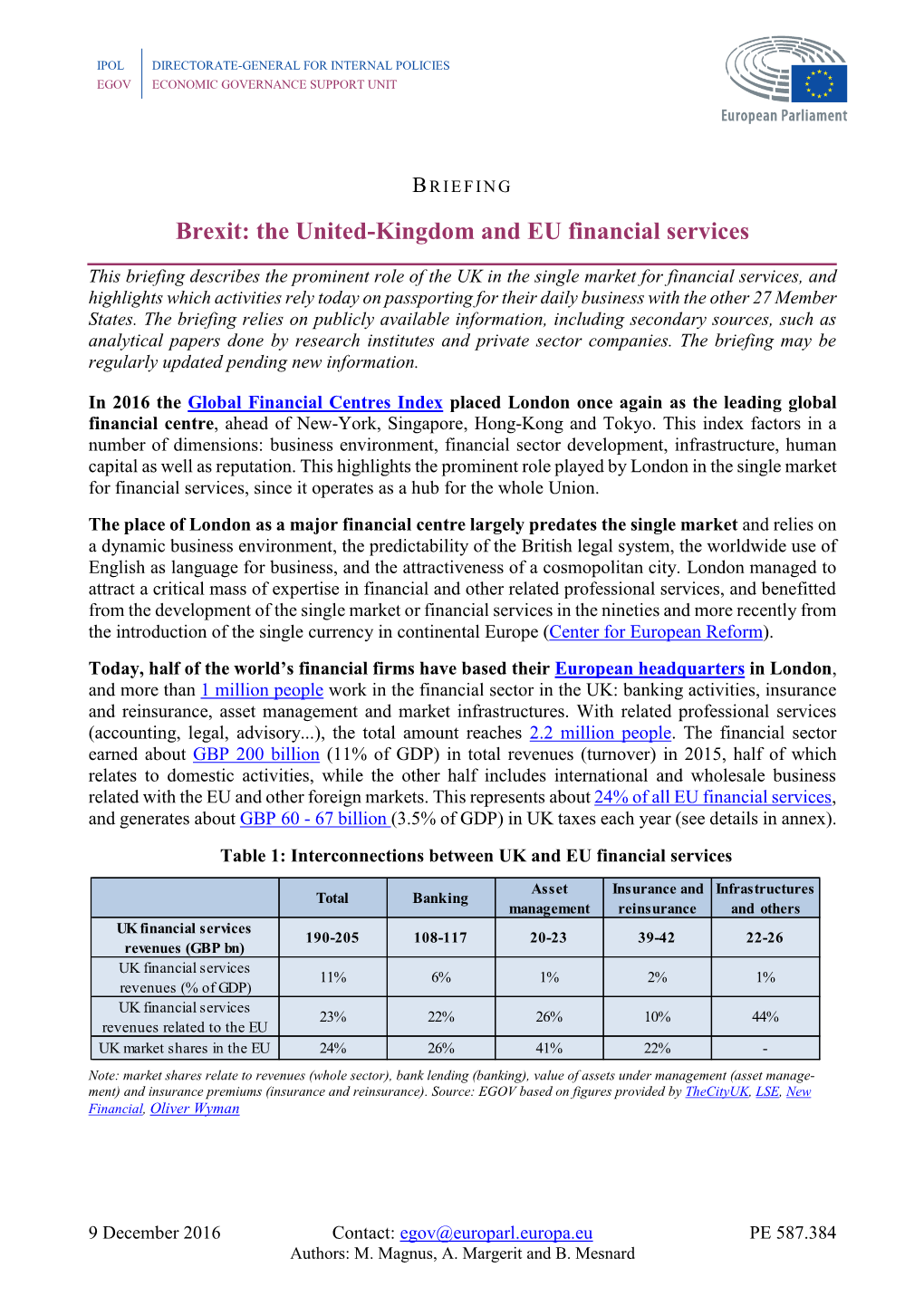 Brexit: the United-Kingdom and EU Financial Services