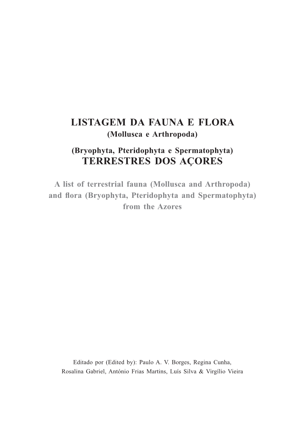 Listagem Da Fauna E Flora Terrestres Dos Açores