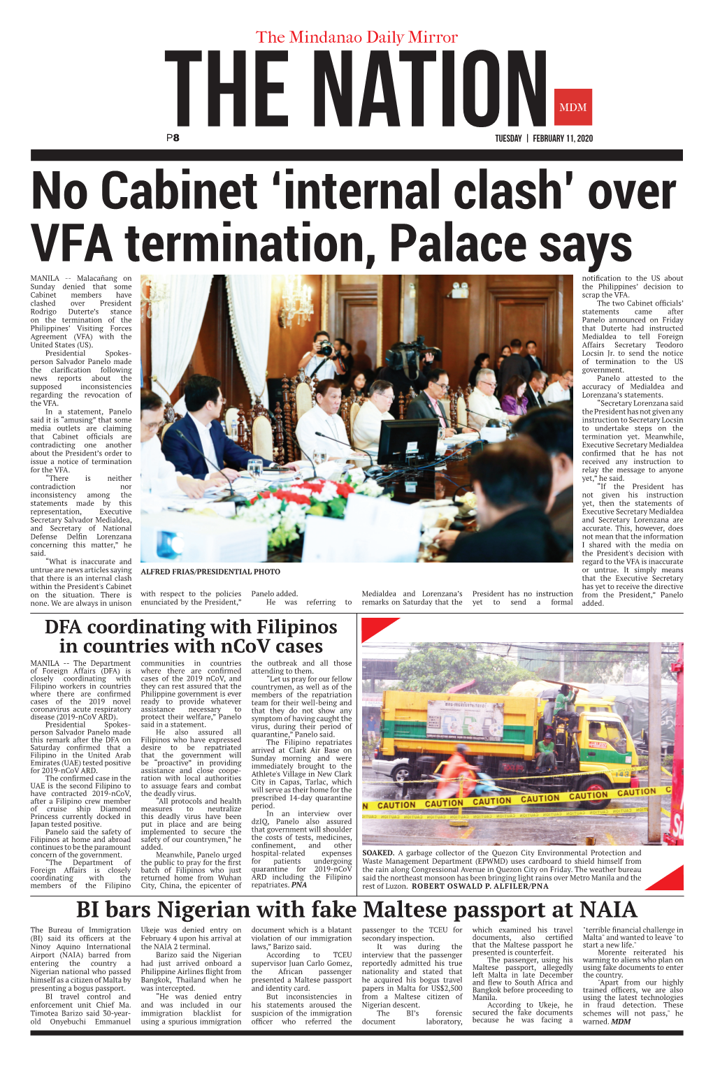 No Cabinet 'Internal Clash' Over VFA Termination