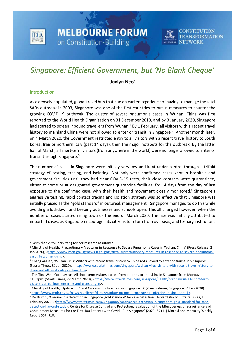 Singapore: Efficient Government, but ‘No Blank Cheque’