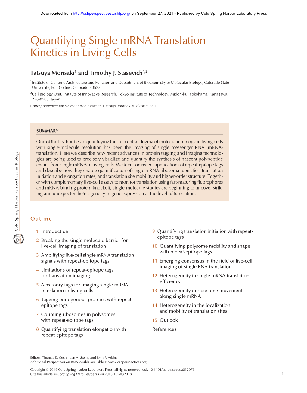 Quantifying Single Mrna Translation Kinetics in Living Cells