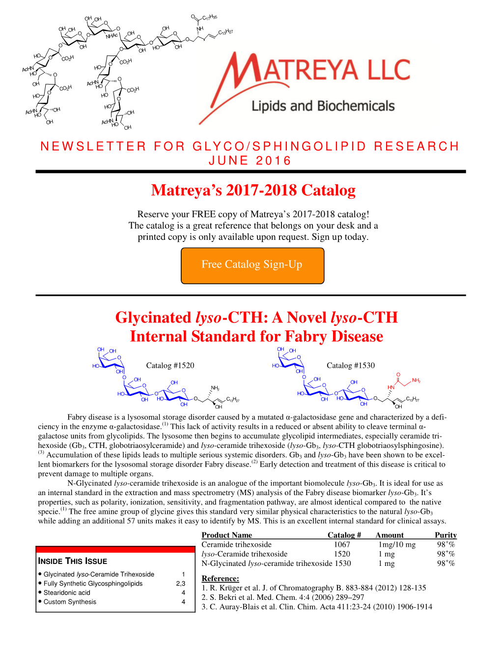 A Novel Lyso-CTH Internal Standard for Fabry Disease Matreya's 2017