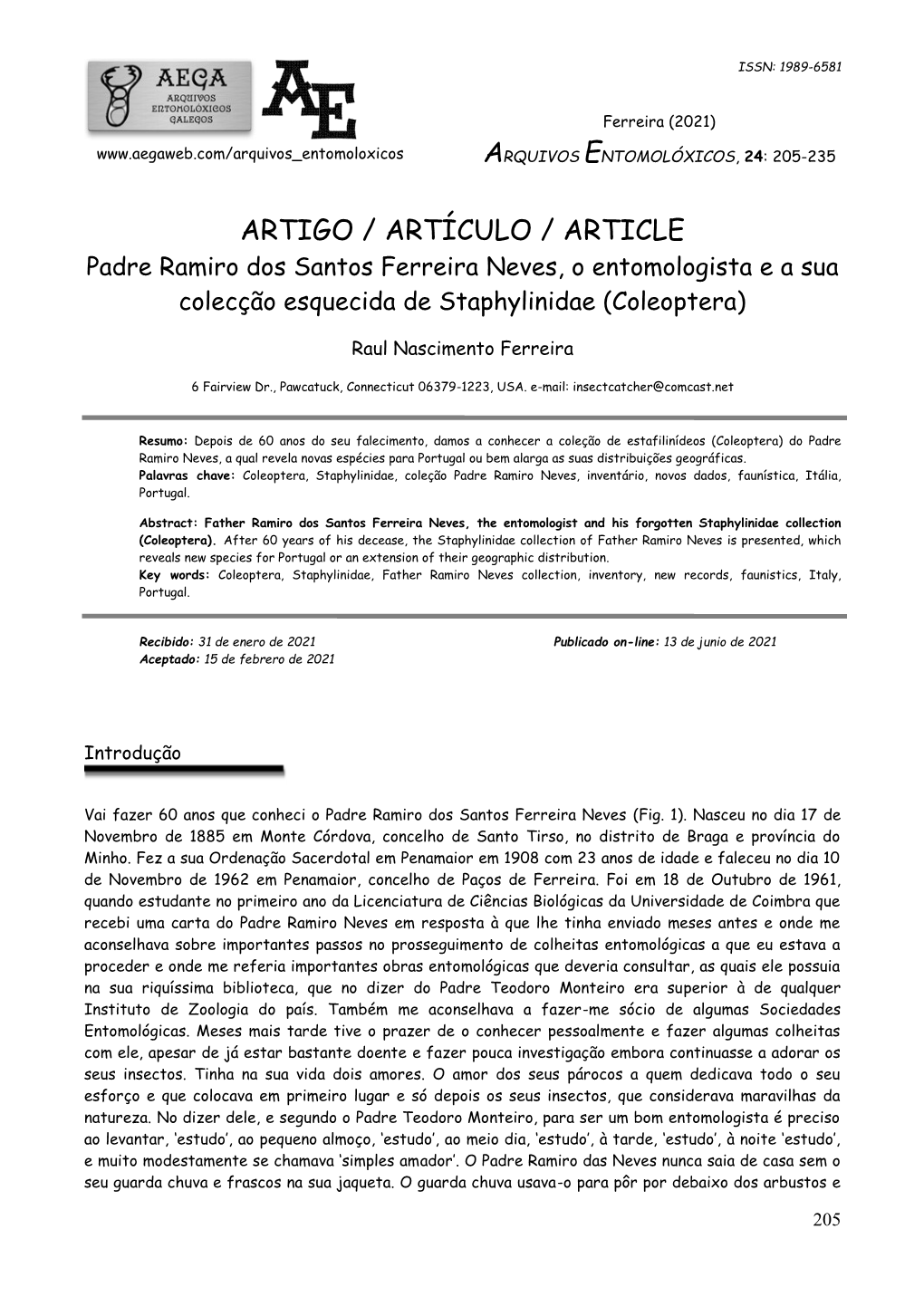 Arquivos Entomolóxicos, 24: 205-235