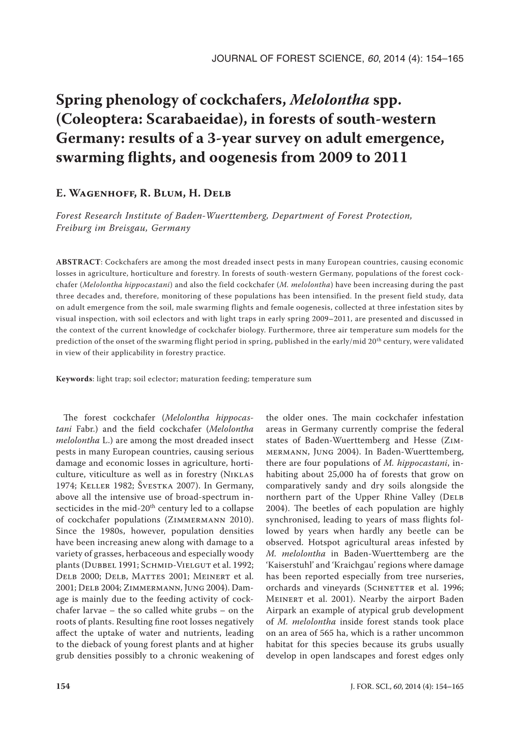 Spring Phenology of Cockchafers, Melolontha Spp. (Coleoptera