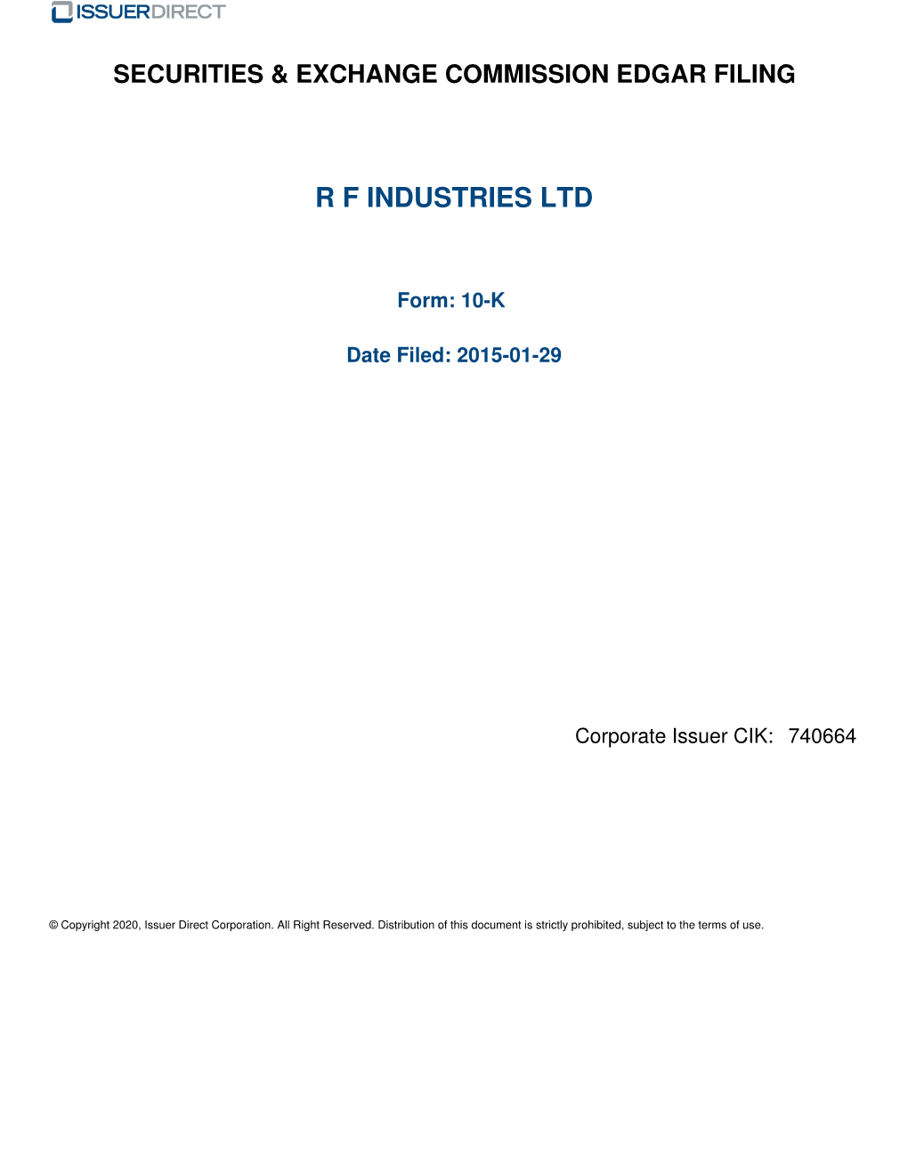 Rf Industries, Ltd