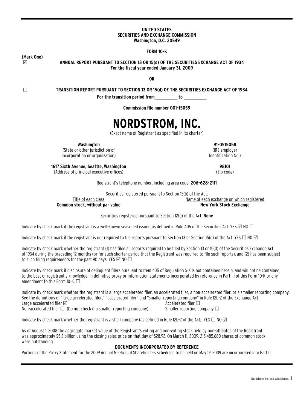 NORDSTROM, INC. (Exact Name of Registrant As Specified in Its Charter)