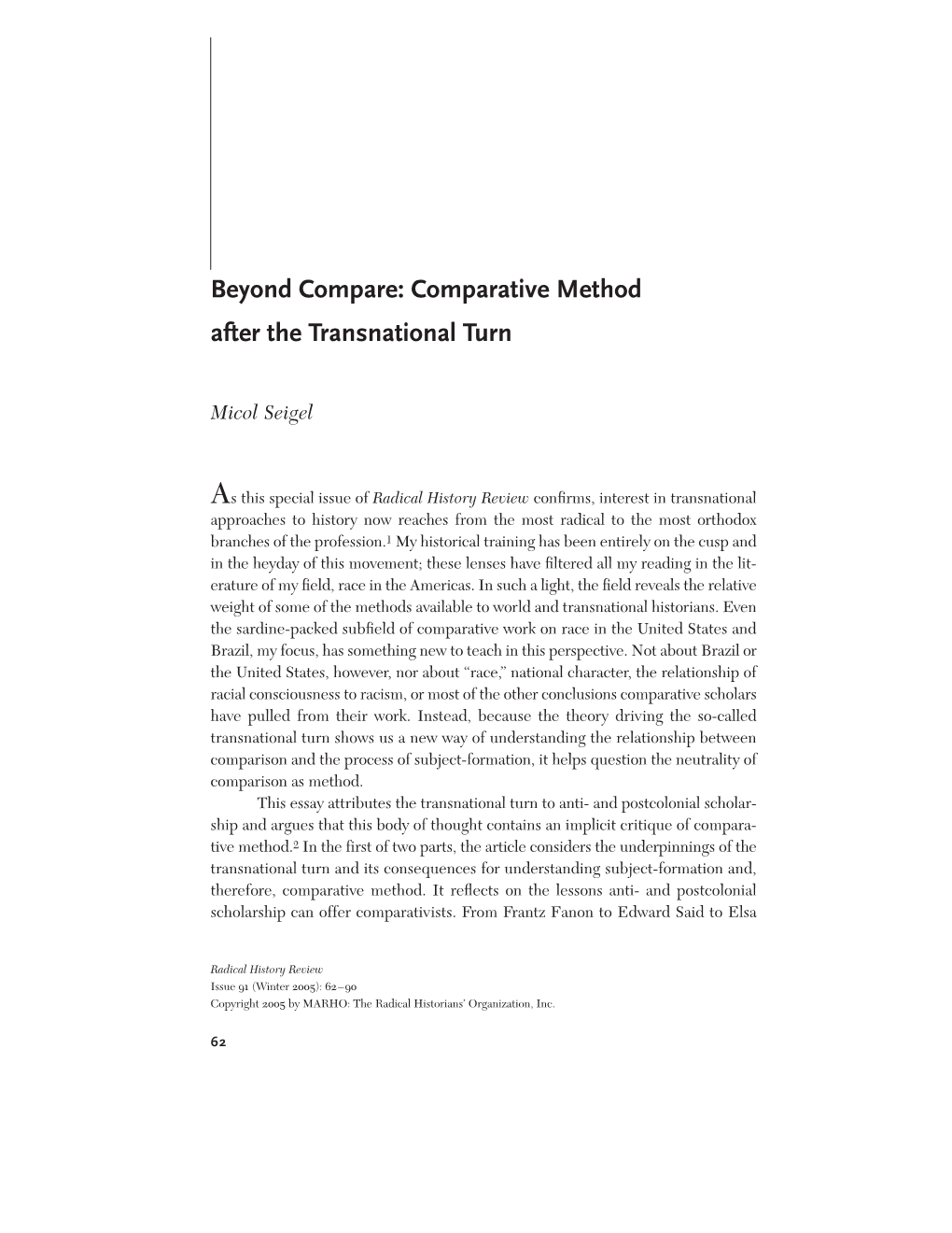 Beyond Compare: Comparative Method After the Transnational Turn