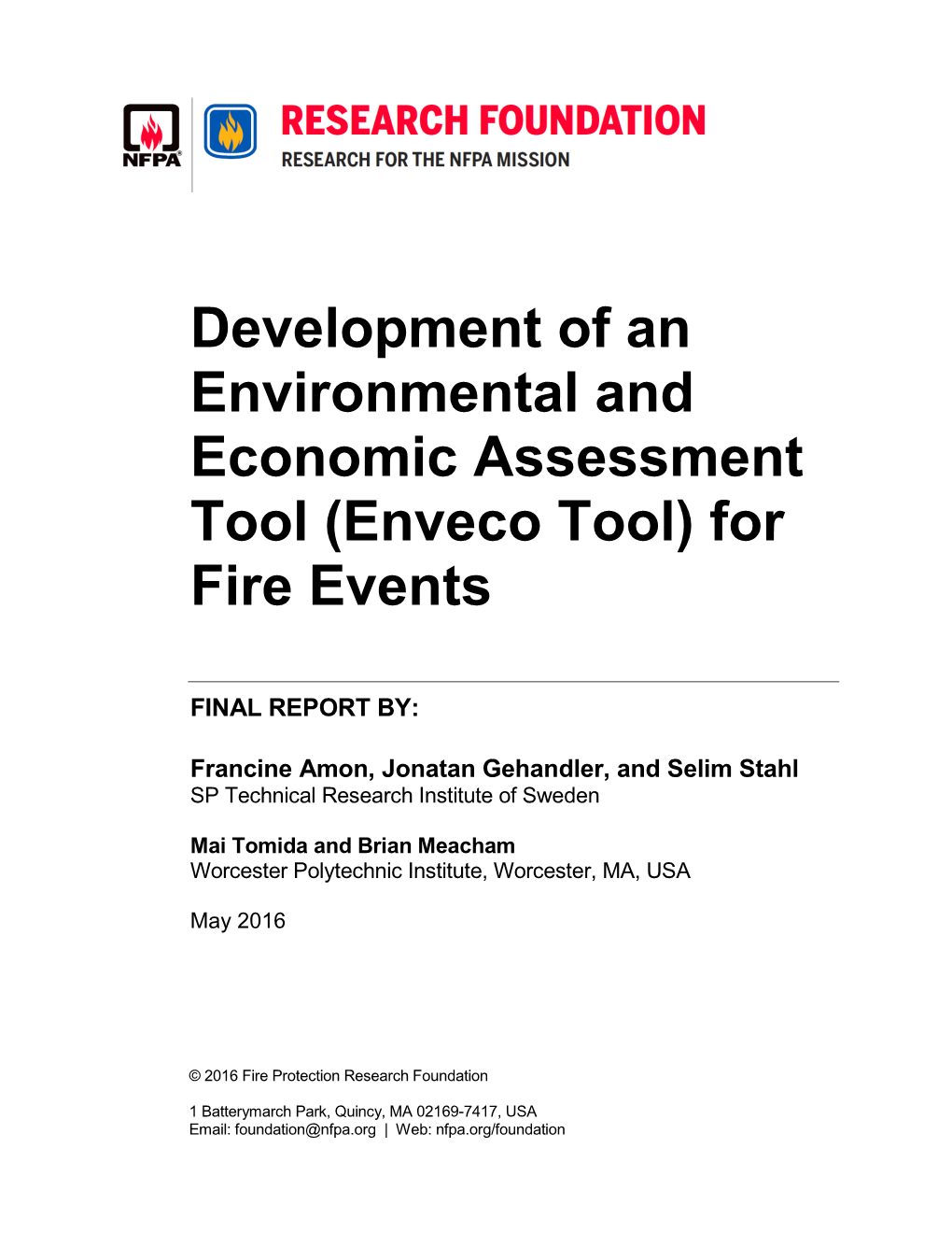 Development of an Environmental and Economic Assessment Tool (Enveco Tool) for Fire Events