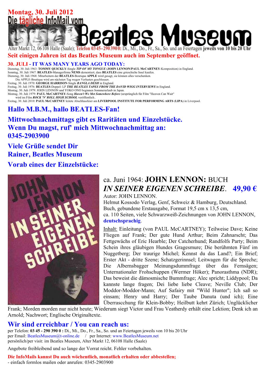 IN SEINER EIGENEN SCHREIBE. 49,90 € Autor: JOHN LENNON