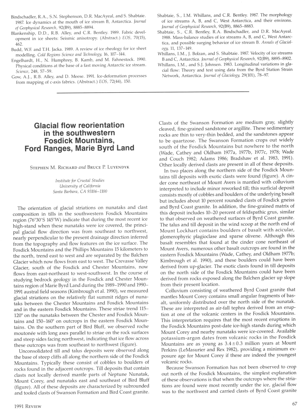 Glacial Flow Reorientation in the Southwestern Fosdick Mountains