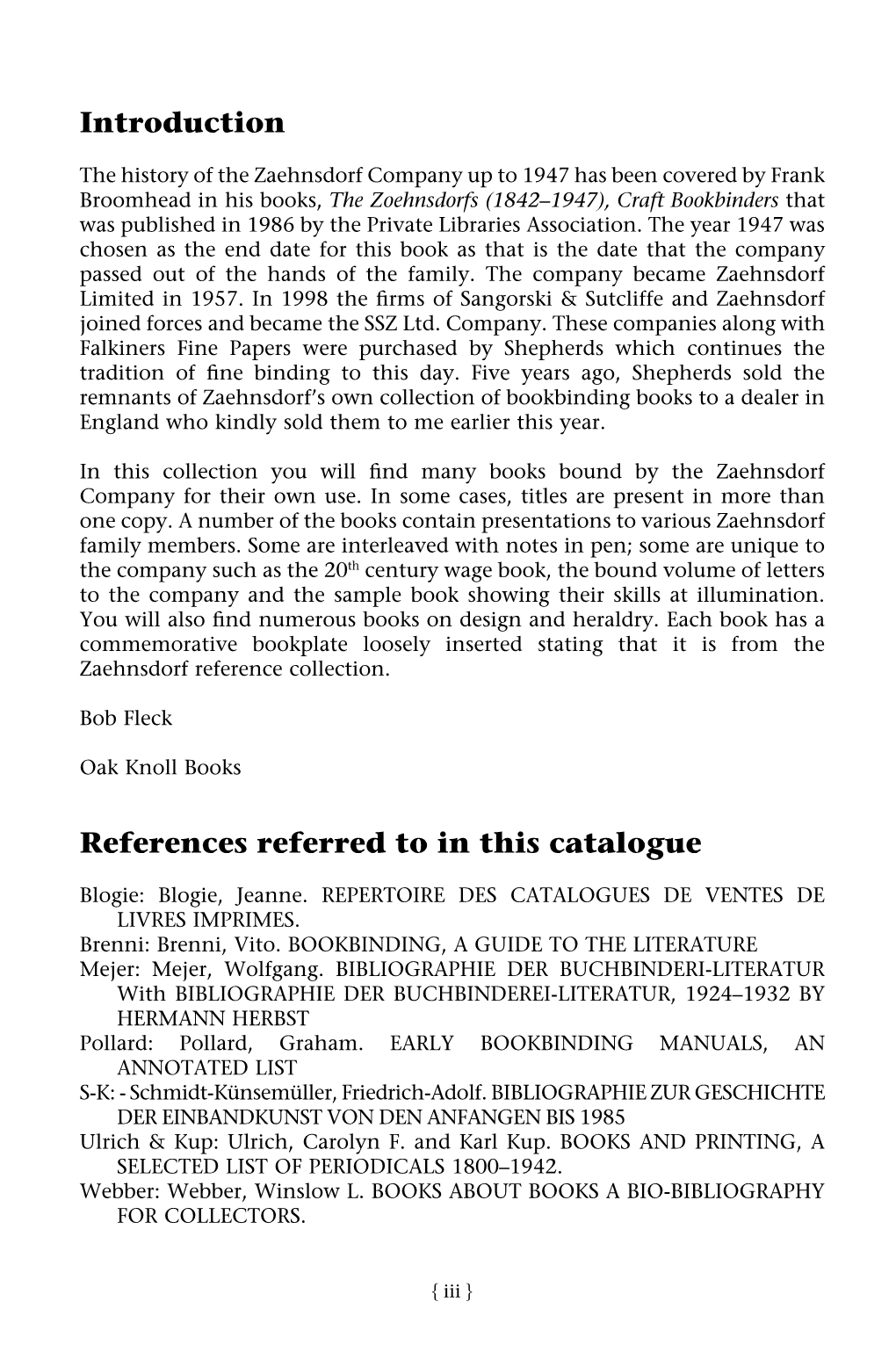 Introduction References Referred to in This Catalogue