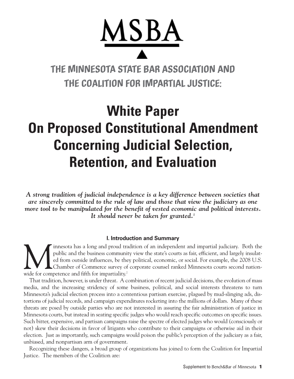 White Paper on Proposed Constitutional Amendment Concerning Judicial Selection, Retention, and Evaluation
