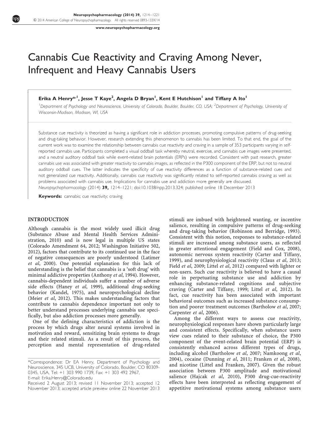 Cannabis Cue Reactivity and Craving Among Never, Infrequent and Heavy Cannabis Users