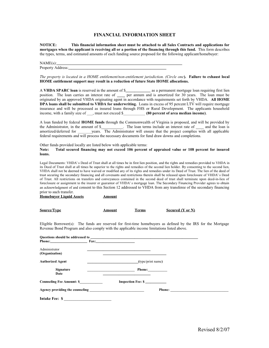 Financial Information Sheet