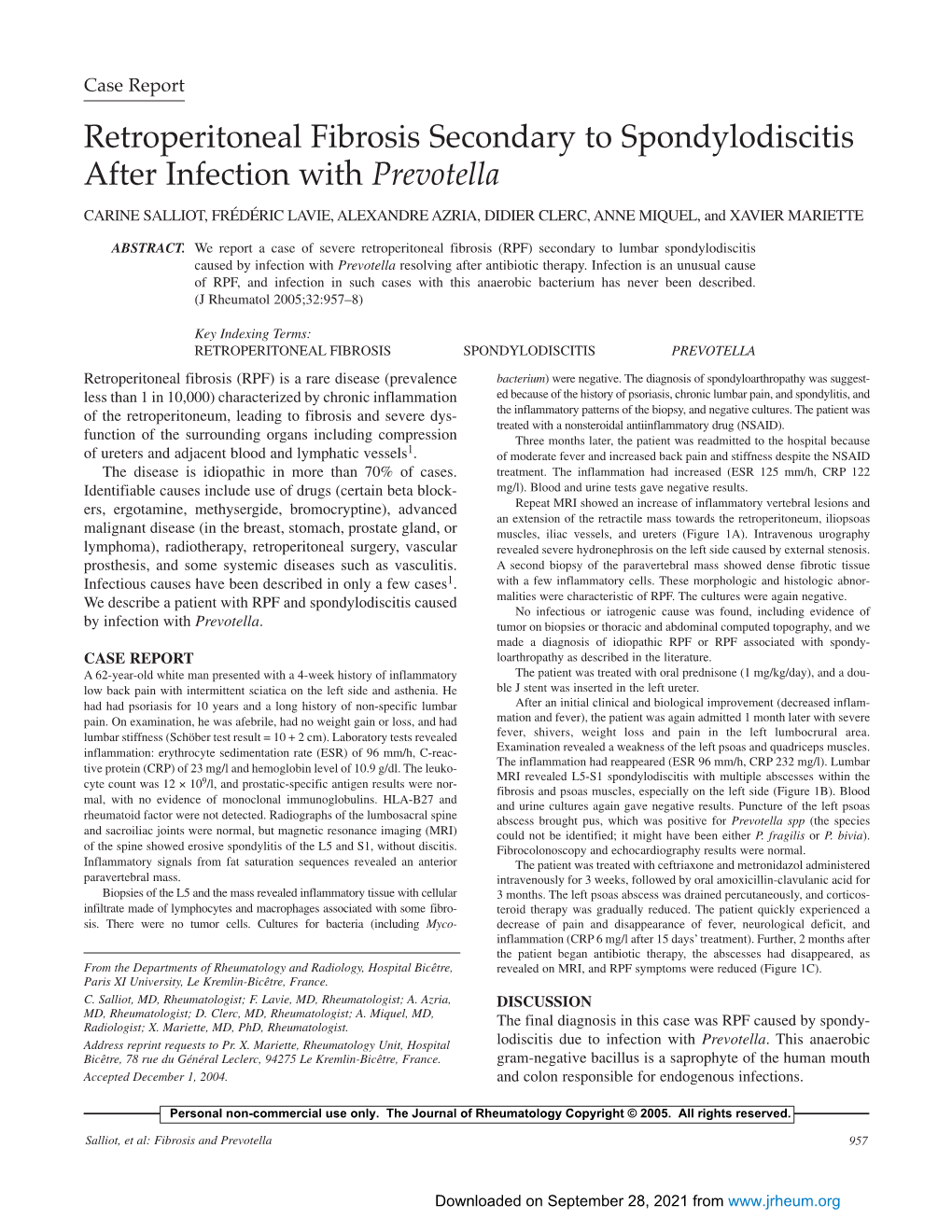 Retroperitoneal Fibrosis Secondary to Spondylodiscitis After Infection With