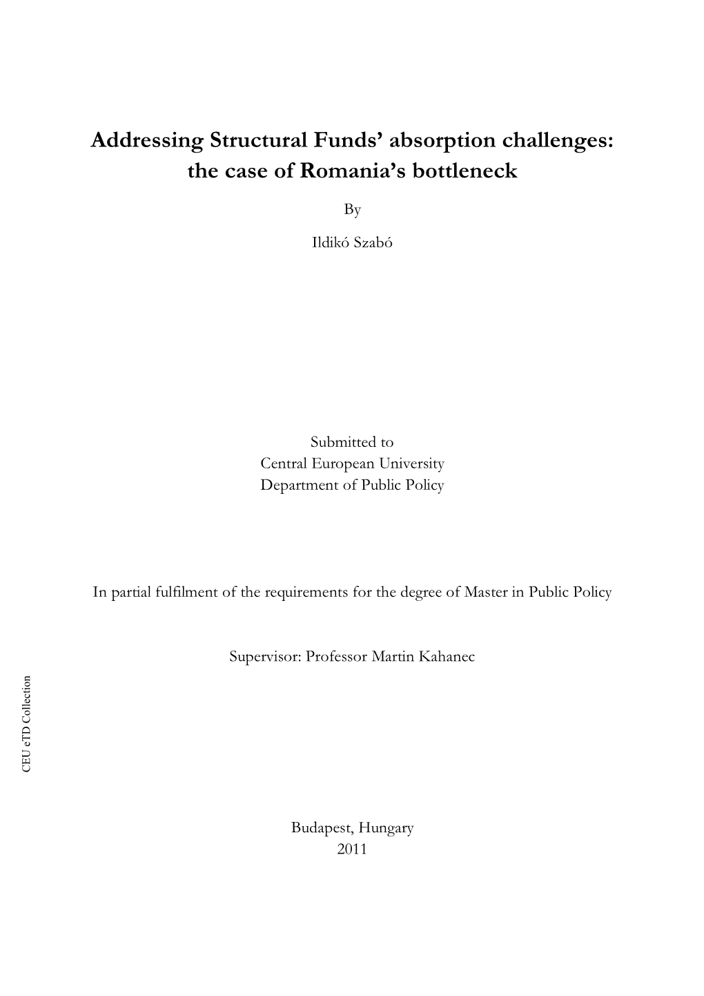 Addressing Structural Funds' Absorption Challenges: the Case Of