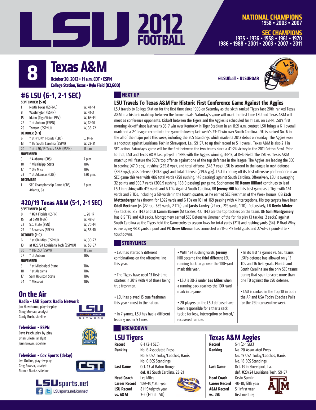 Game 8 Notes Vs. Texas A&M (Monday).Indd