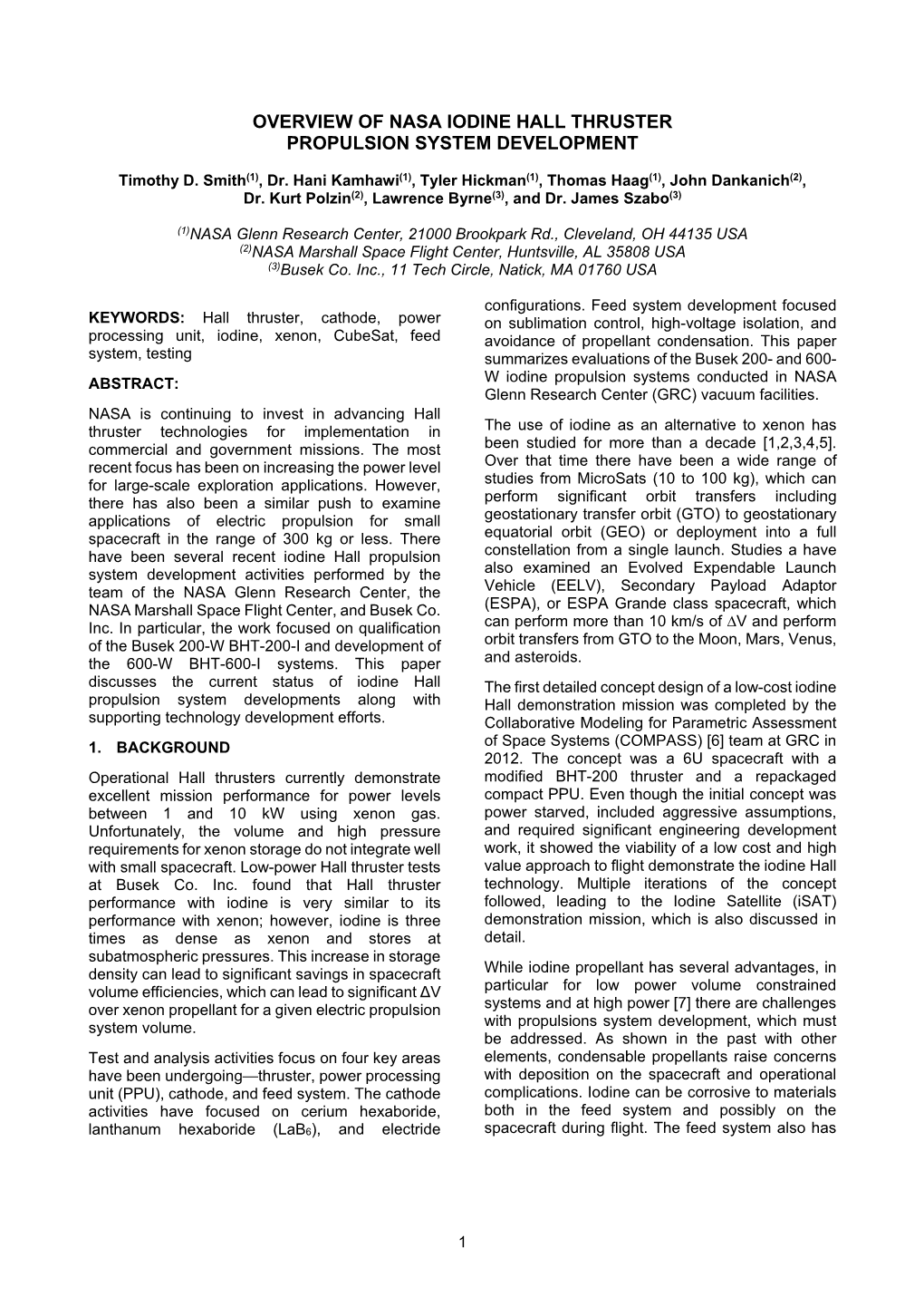 Overview of Nasa Iodine Hall Thruster Propulsion System Development