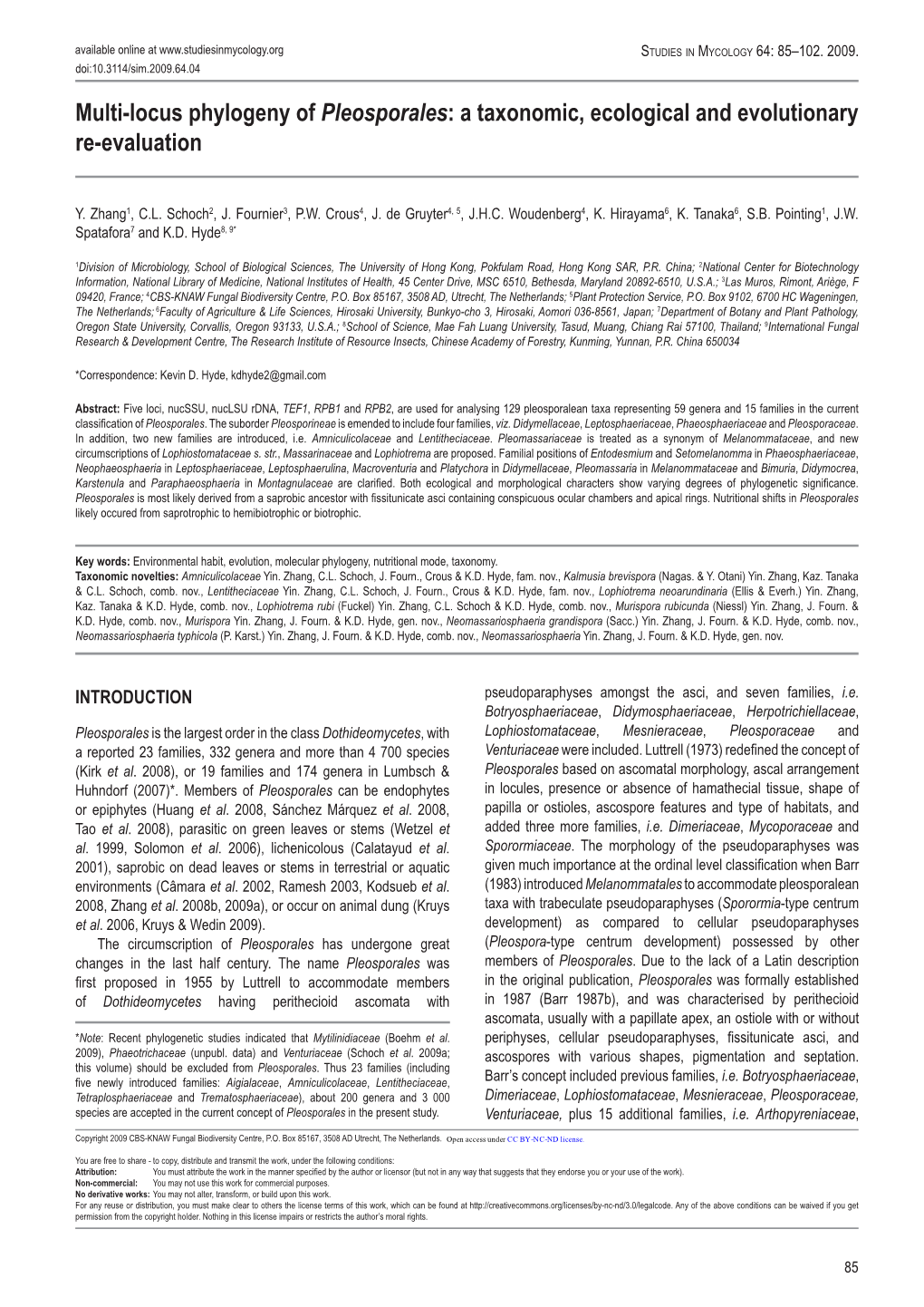 Multi-Locus Phylogeny of Pleosporales: a Taxonomic, Ecological and Evolutionary Re-Evaluation