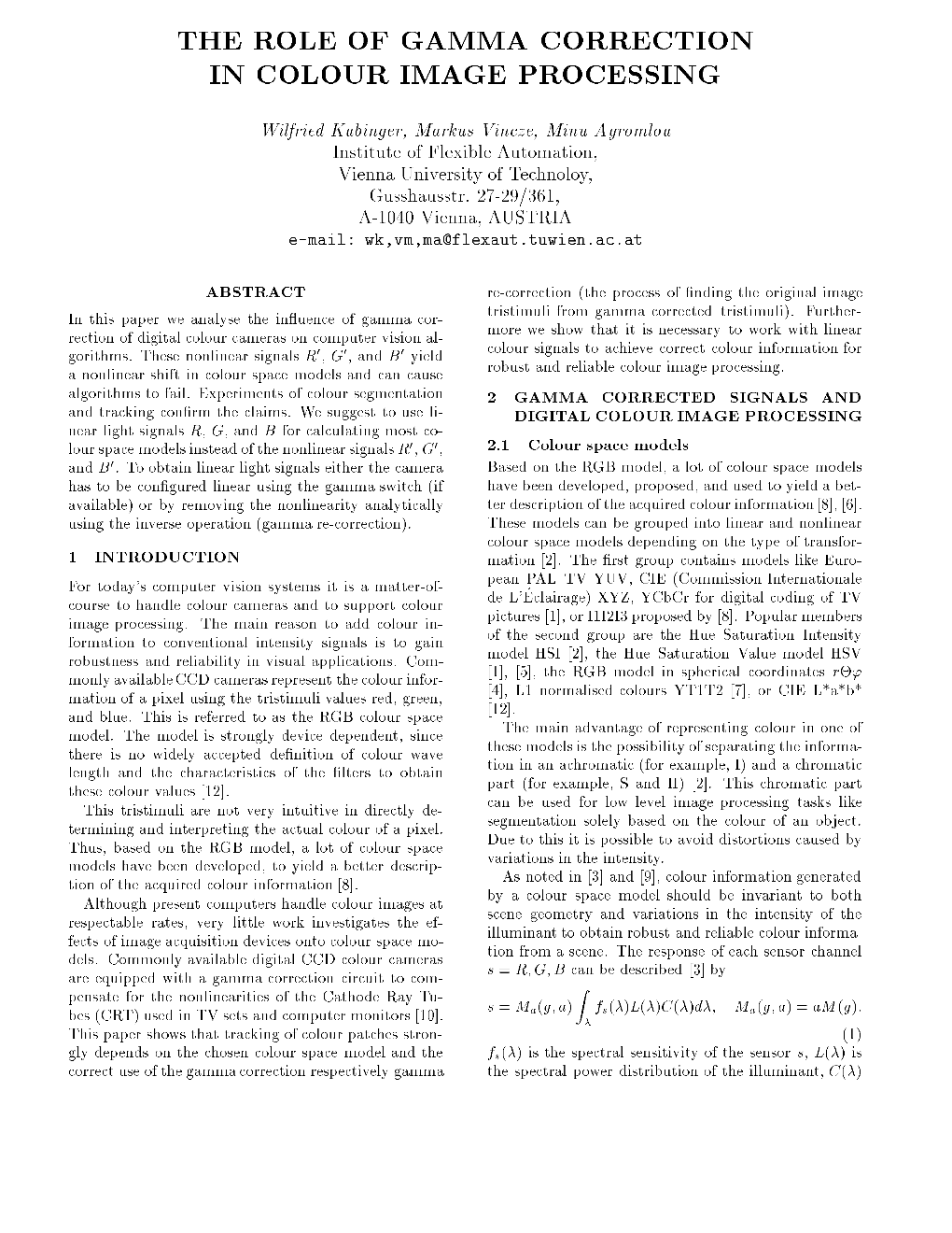 The Role of Gamma Correction in Colour Image