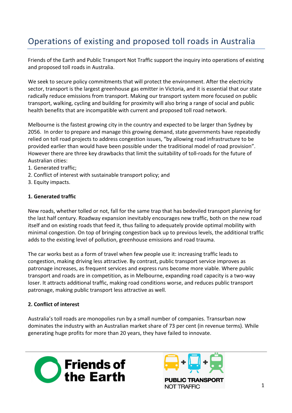 Operations of Existing and Proposed Toll Roads in Australia