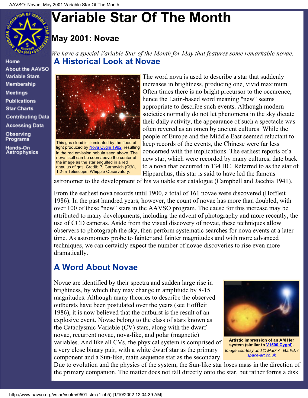 Novae, May 2001 Variable Star of the Month Variable Star of the Month