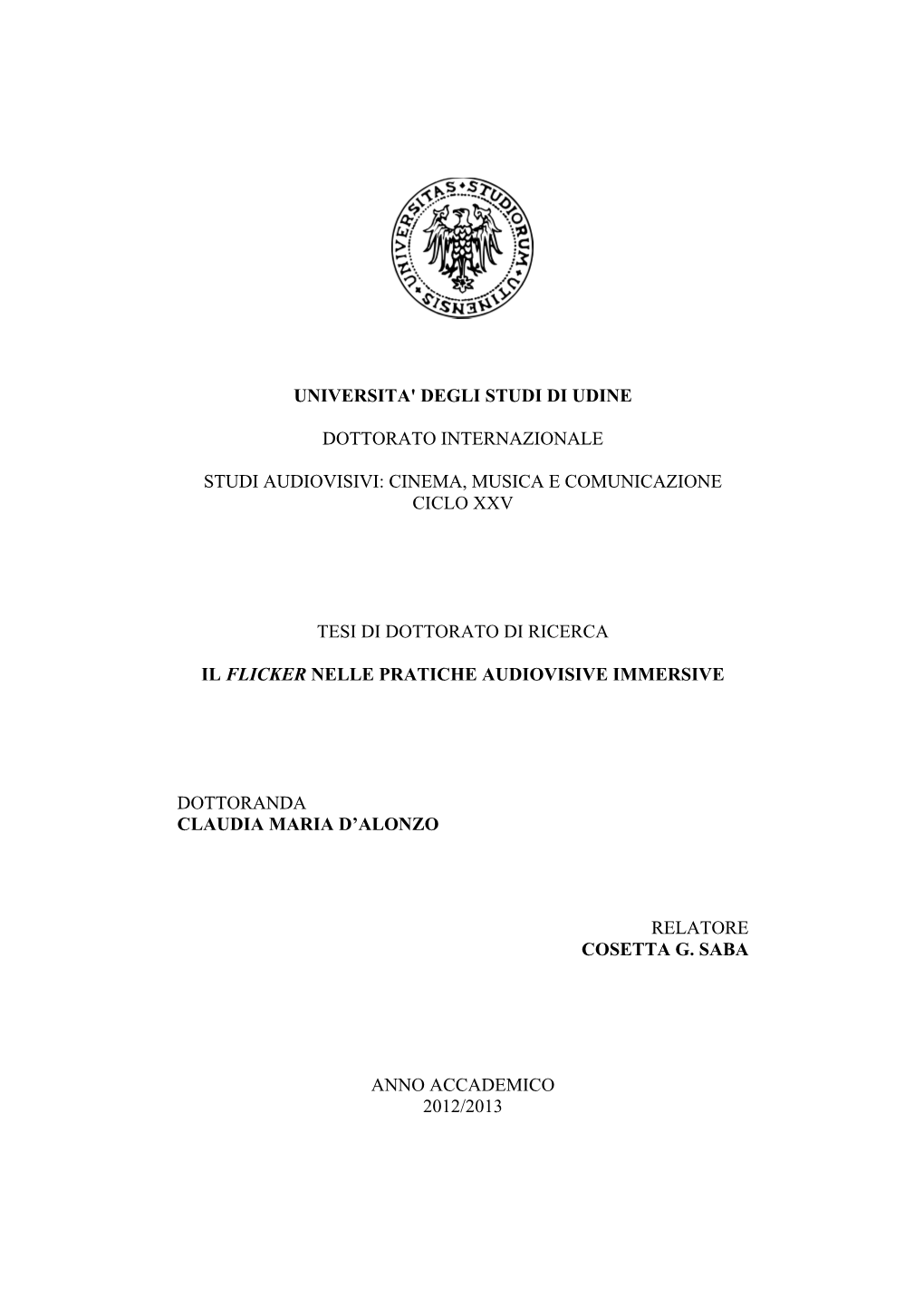 Universita' Degli Studi Di Udine Dottorato Internazionale