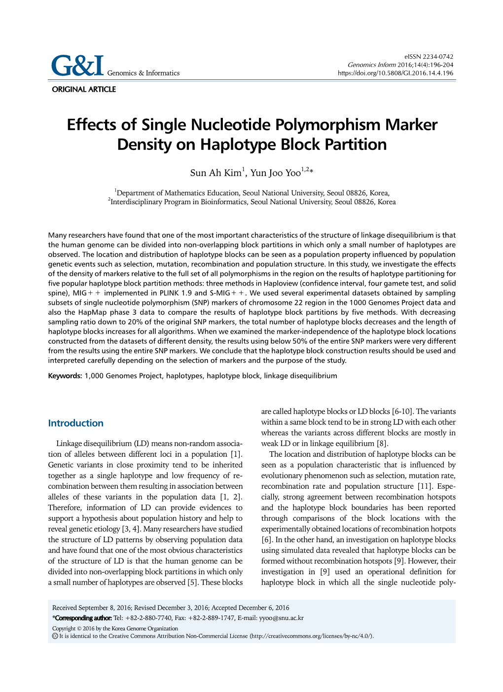 Effects of Single Nucleotide Polymorphism Marker Density on Haplotype Block Partition