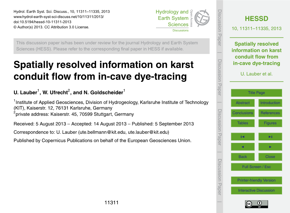 Spatially Resolved Information on Karst Conduit Flow from In-Cave Dye-Tracing
