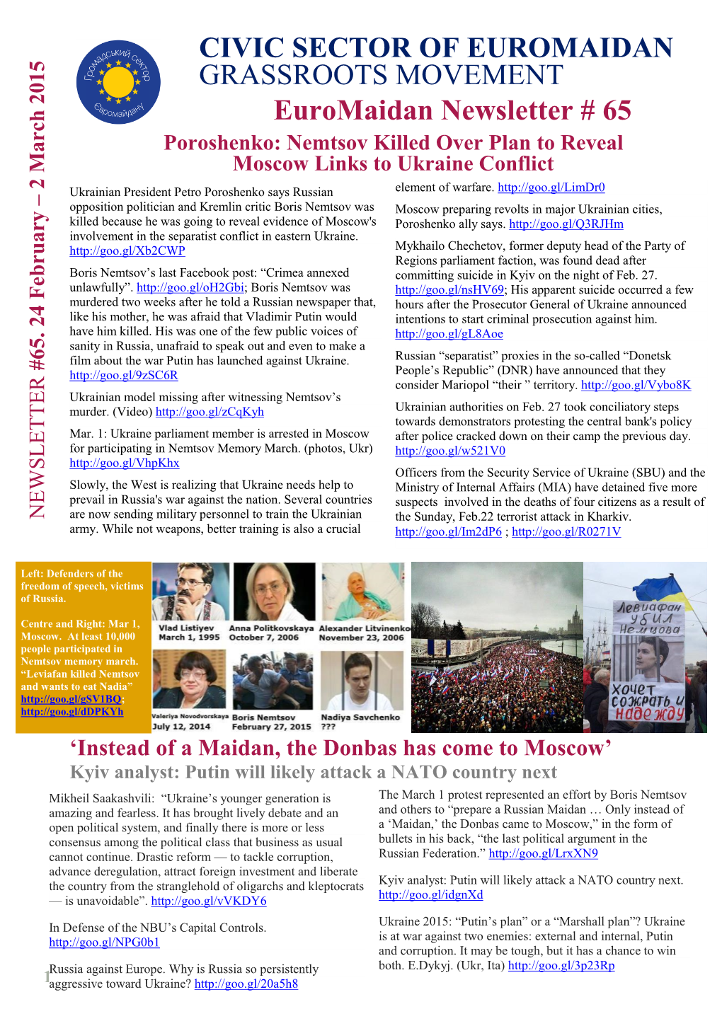 Euromaidan Newsletter No. 65