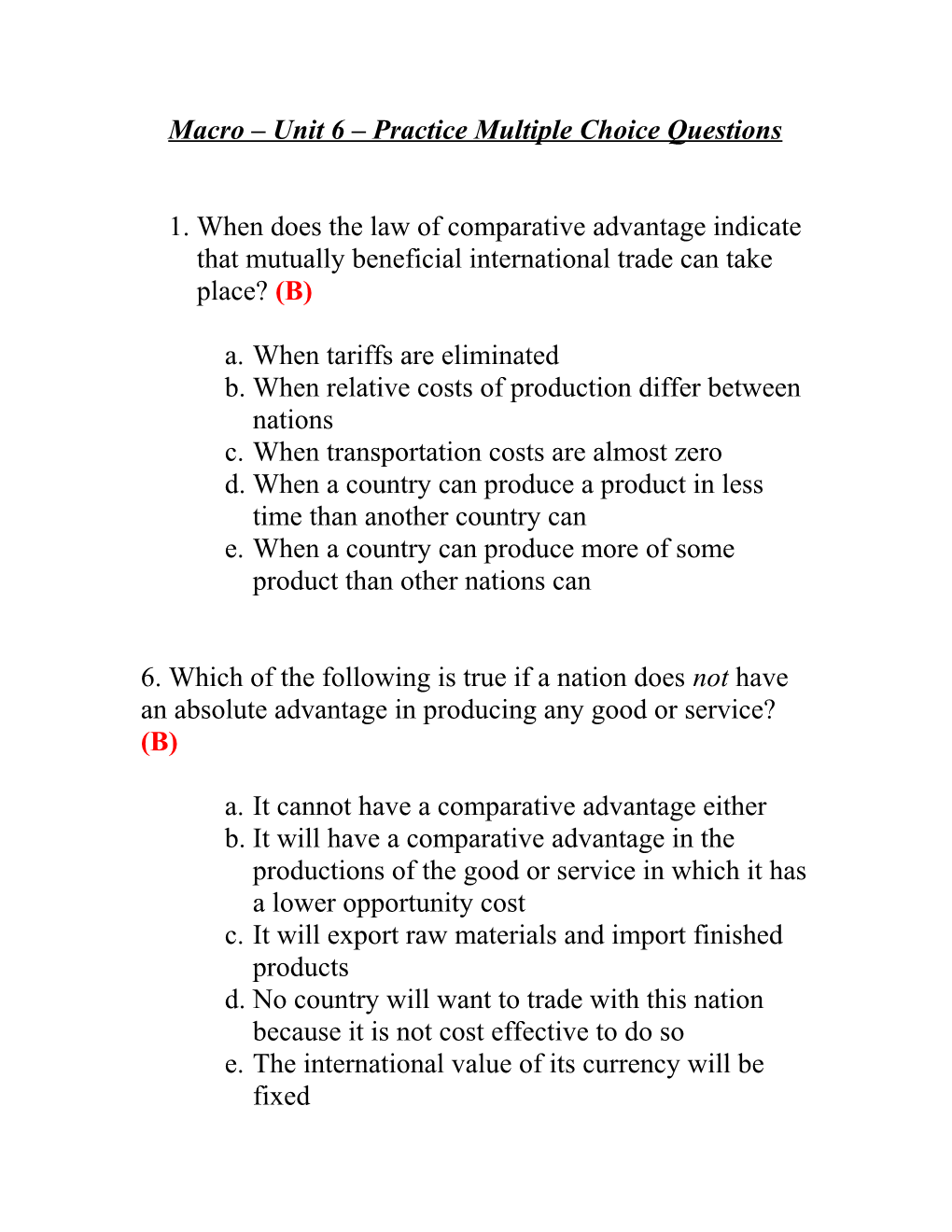 Macro Unit 6 Practice Multiple Choice Questions