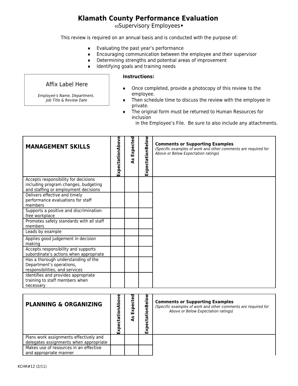 Klamath County Performance Evaluation