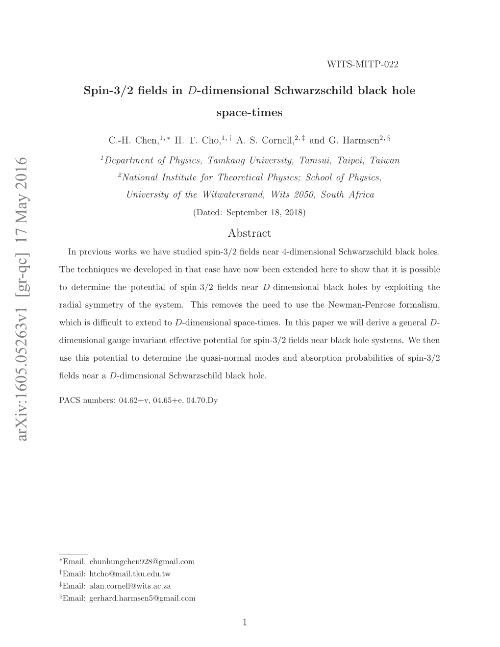 Spin-3/2 Fields in $ D $-Dimensional Schwarzschild Black Hole Space