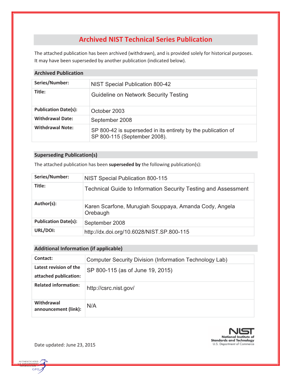 Guideline on Network Security Testing