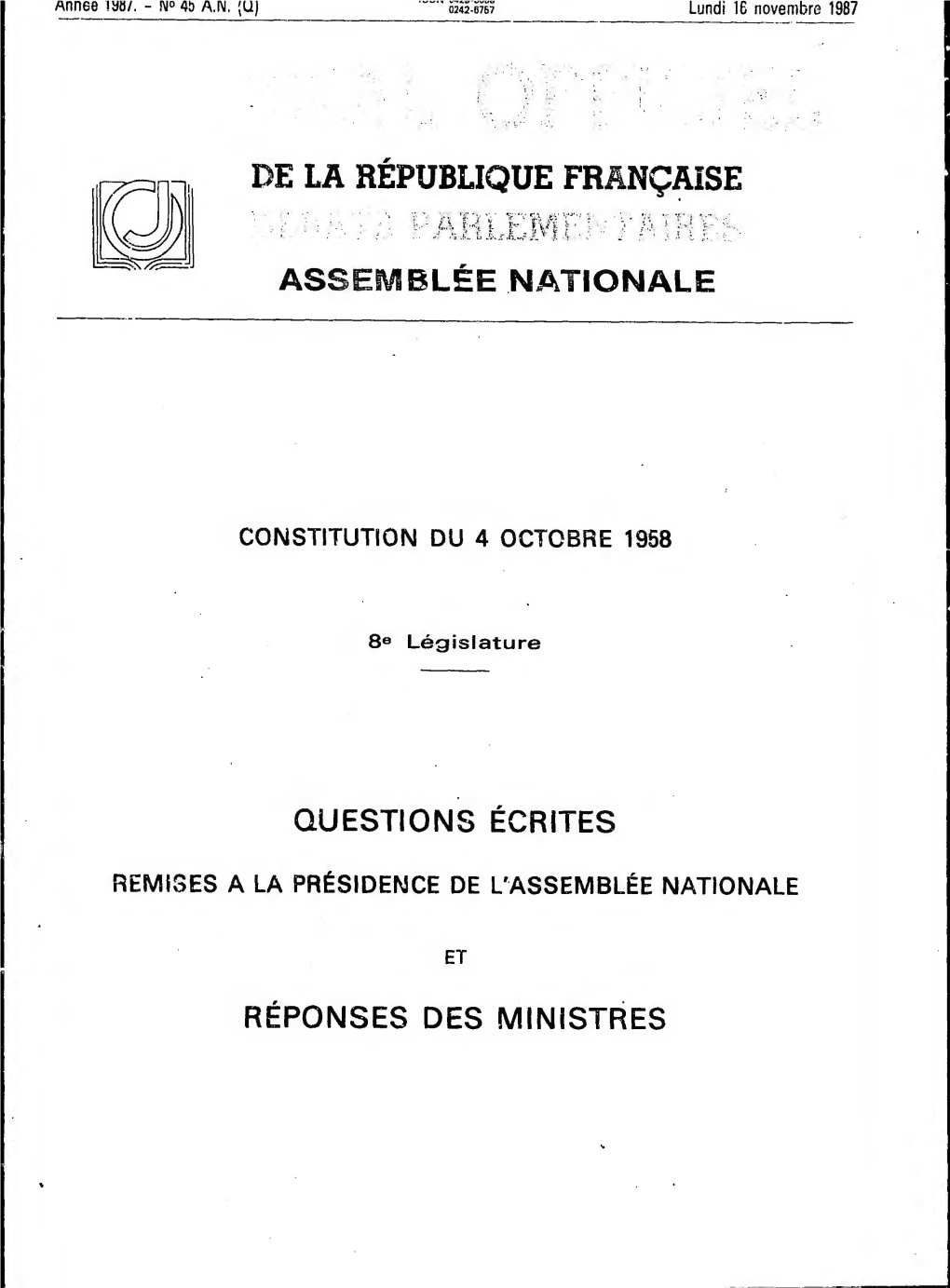 Journal Officiel Du Lundi 16 Novembre 1987