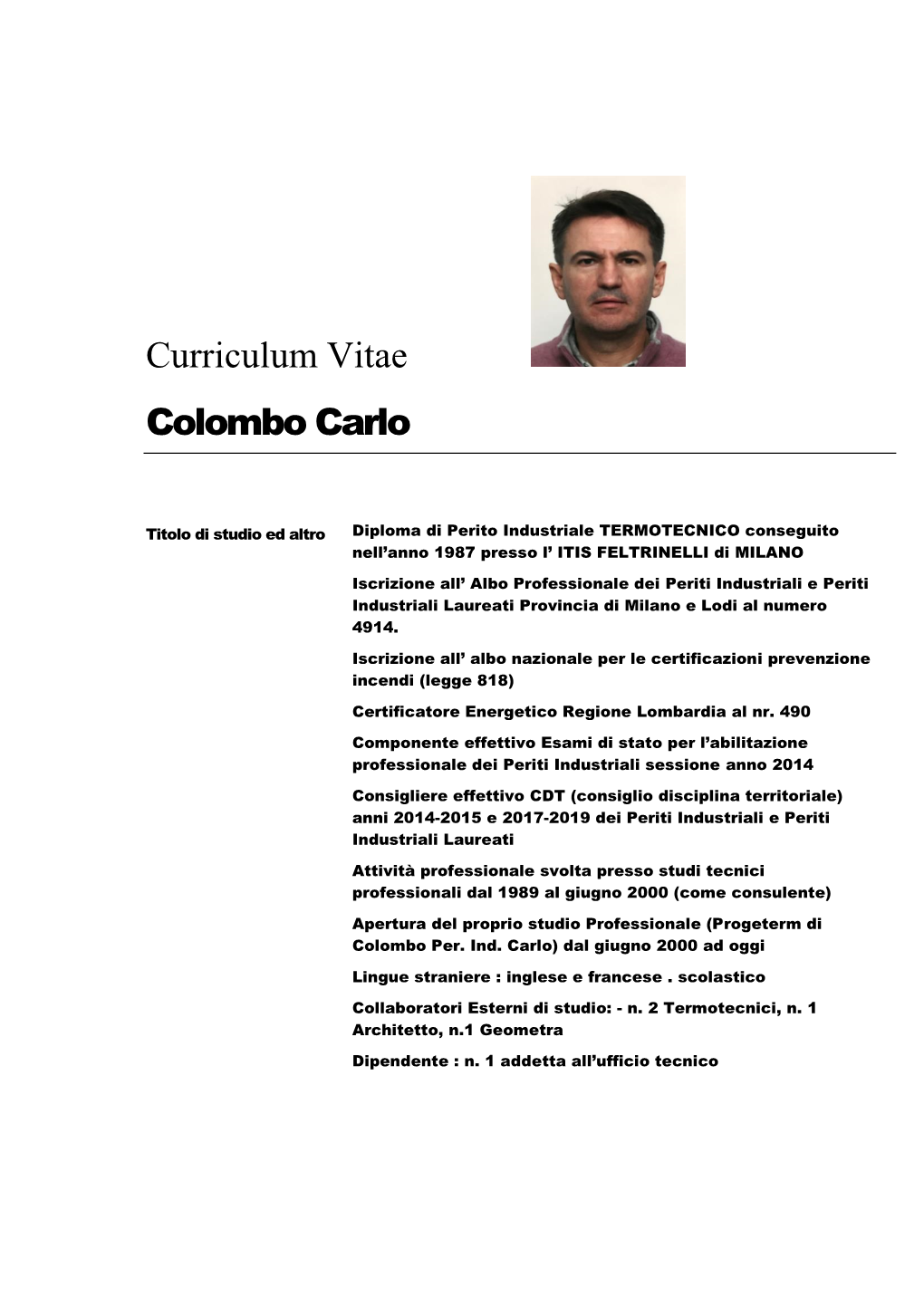 Curriculum Vitae Colombo Carlo