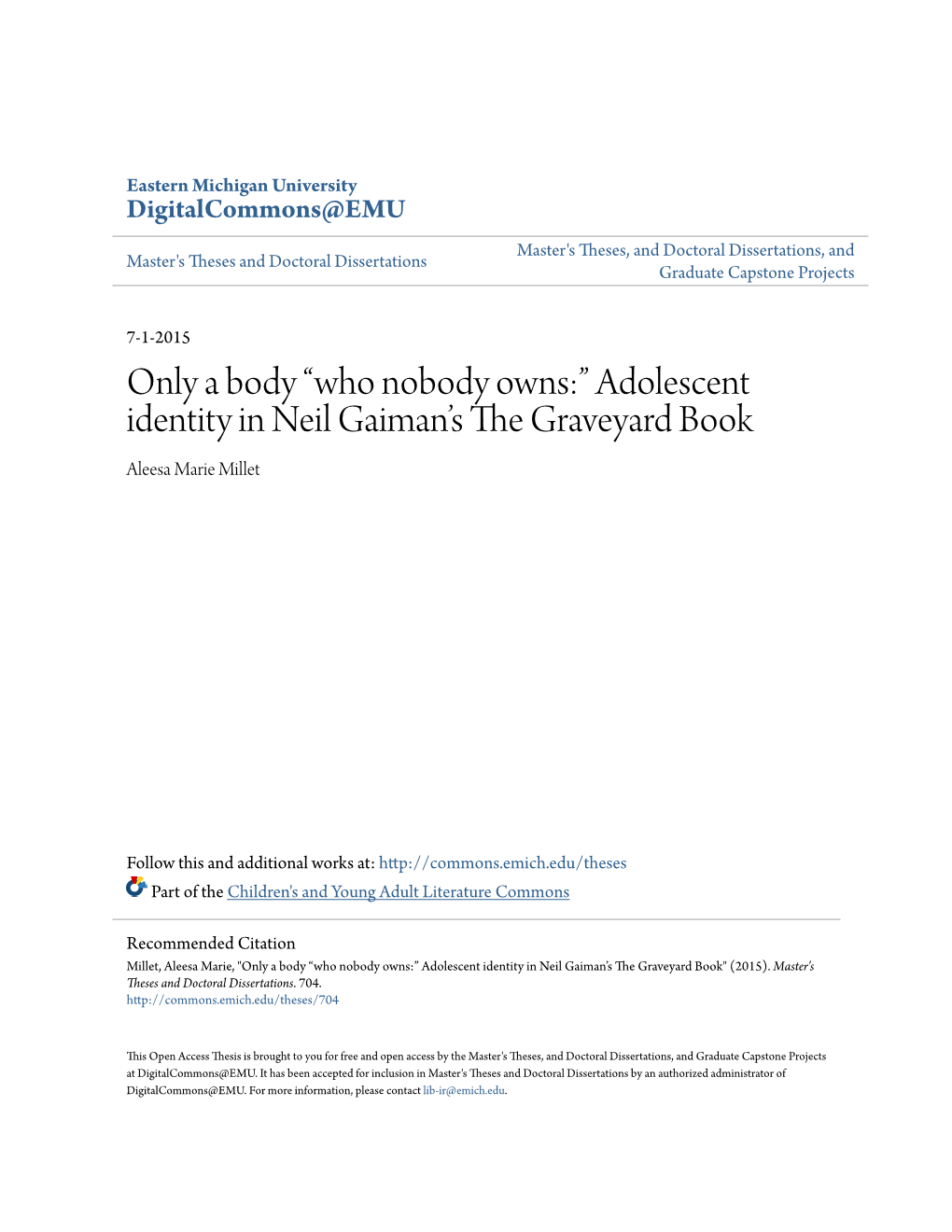 Adolescent Identity in Neil Gaiman's the Graveyard Book