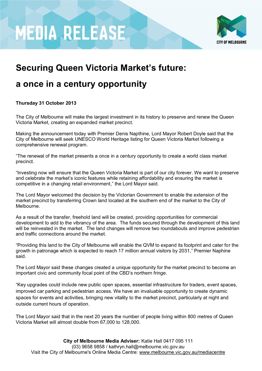 Securing Queen Victoria Market's Future