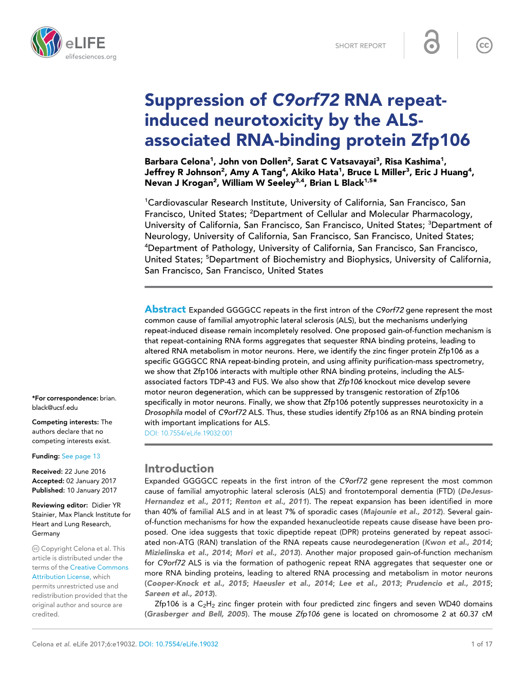 Associated RNA-Binding Protein Zfp106