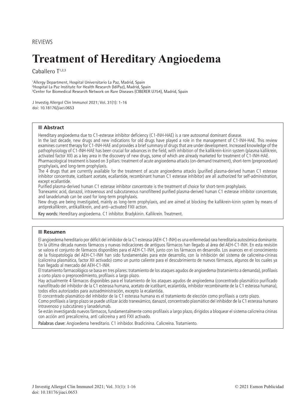 Treatment of Hereditary Angioedema Caballero T1,2,3