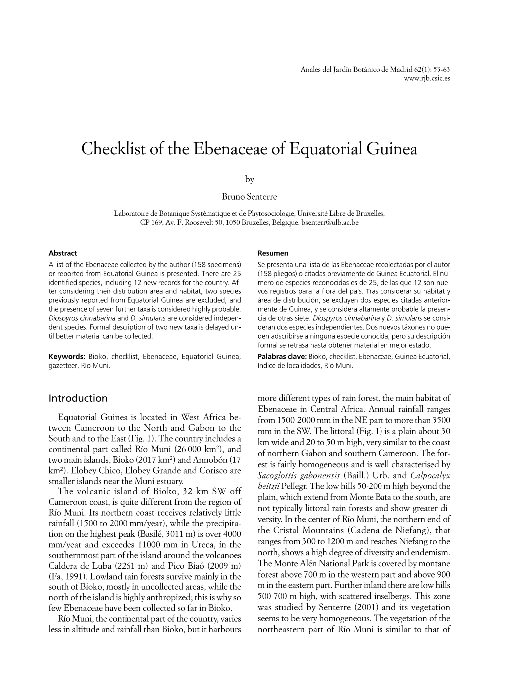 Checklist of the Ebenaceae of Equatorial Guinea