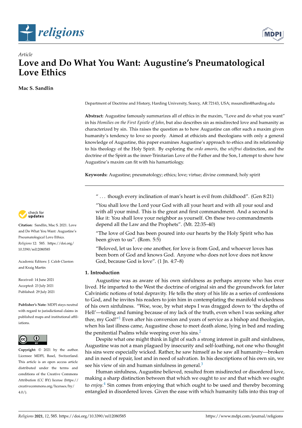 Augustine's Pneumatological Love Ethics